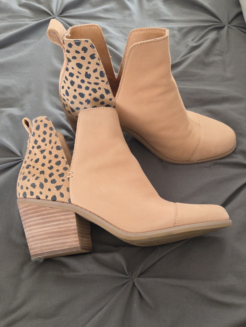 Toms Tan Ankle Boots with Leopard Heel Accent